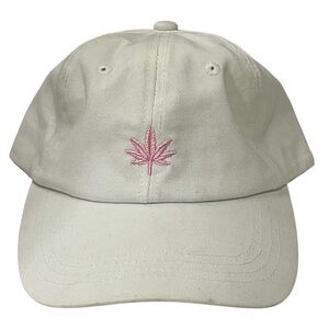 Women's Adjustable White Cap with Pink Pot Leaf Embroidery